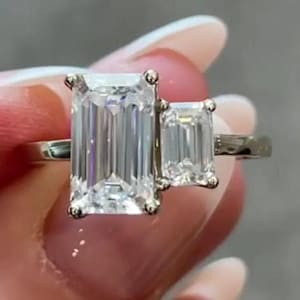 14K White Gold Toi Et Moi (You & Me) Ring, Double Emerald Cut Diamond Ring, Two Stone Engagement Ring, Promise Ring For Her, Birthday Gift