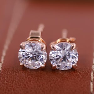 Lab Grown Round Cut Diamond Stud Earrings, 14k Gold Diamond Stud Earrings, Certified Lab Grown Diamond Earrings, Lab Grown Gift