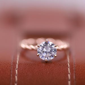 Rope Twisted One Diamond Engagement Ring, Round Cut Lab Grown Diamond Ring, Twisted Ring, Anniversary Gift for Women, Vintage Gold Ring