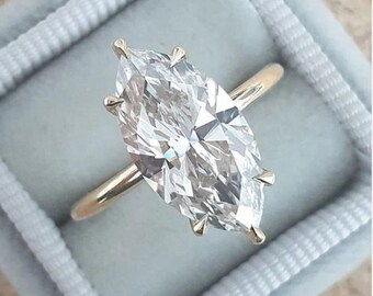 Anillo de compromiso marquesa, anillo de viaje de oro, anillo de promesa de plata único, anillo de bodas, anillo de diamantes simulados, anillo de diamante solitario para ella