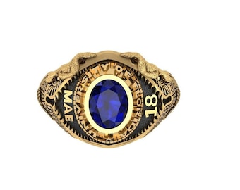 Sterling Silver Graduation Class Ring, Custom High School and College Signet Ring with Name & Birthstone, Personalized Engraved Gift