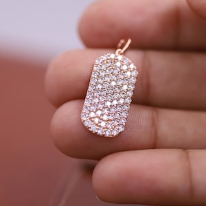 Moissanite Rectangular Dog Tag Pendant Necklace for Men, Small / Medium / Large Moissanite Diamond Square Dog tag 925 Sterling Silver