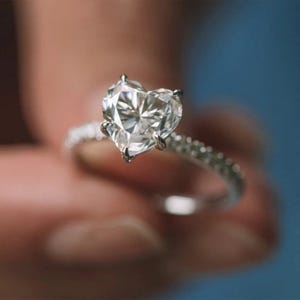 Heart Shape Engagement Ring, Heart Shape Moissanite Ring Set, 18K White Gold Ring, Sterling Silver Heart Ring, Wedding Ring Anniversary Ring