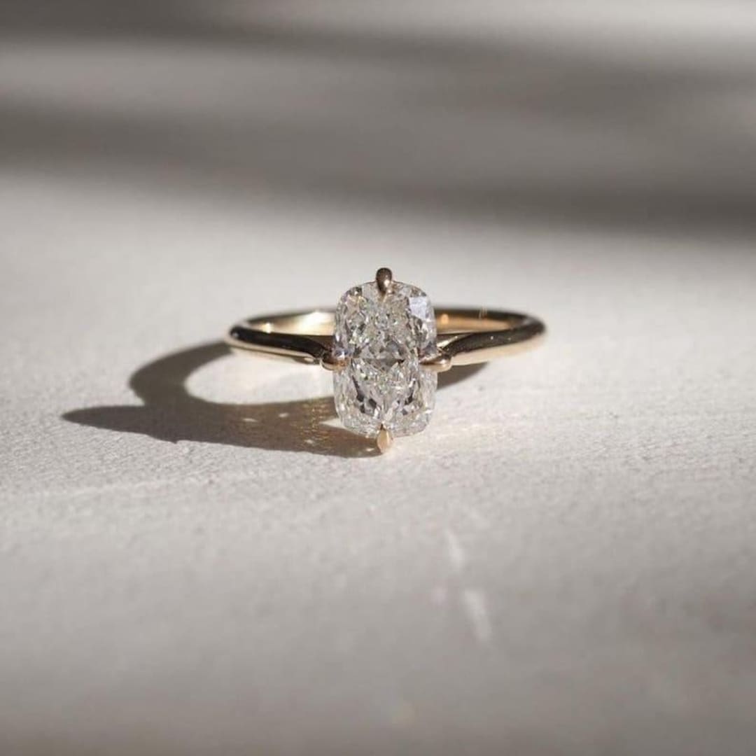 Elongated Cushion Cut Moissanite Engagement Ring, Compass Prong Cushion ...