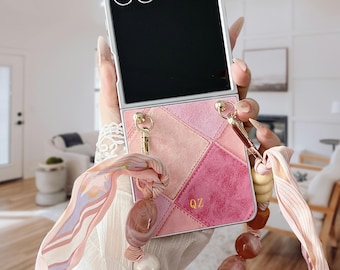 Personalisierte Samsung Galaxy Z Flip & Moto Rasierer Ultra Ultra Hülle - Name und Initialen Retro karierte Armband Abdeckung - für Z Flip 7/6/5/4/3, Rasiermesser 2025