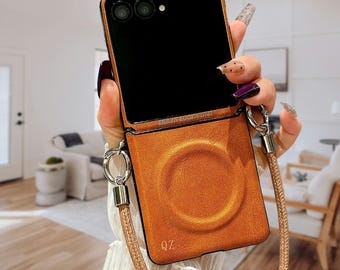 Personalized Name Phone Case, Initial Leather MagSafe Case, Custom Solid Color Flip Cover for Samsung Galaxy Z Flip 7/6/5/&Moto Razr 2026