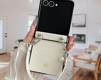 Personalized Samsung Galaxy Z Flip Case – Custom Name & Initials Faux Leather Cover – For Z Flip 7/6/5/4/3/7 FE
