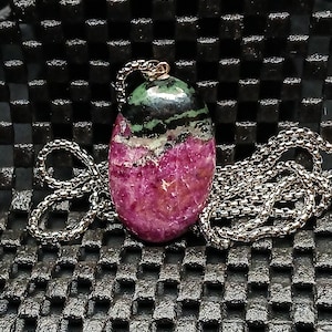 Ruby in Zoisite Oval Pendant Necklace, Sterling Silver Bail, Natural Anyolite Gemstone Jewelry