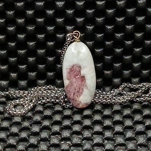 Pink Tourmaline in White Granite Oval Pendant Necklace - Quarry Bloom | 25 carats