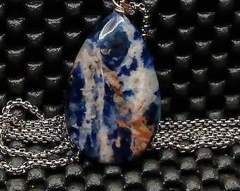 Sodalite Pear Pendant Necklace, Sterling Silver Bail, Natural Blue Gemstone Jewelry