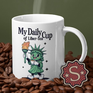 Tazza da tè Liberty, divertente regalo patriottico, tazza Liberty con cartoni animati, decorazione americana insignificante, per gli amanti del tè, tazza a tema Liberty
