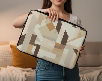 Geometric Laptop Sleeve – Neutral Beige Brown – Minimalist MacBook Case