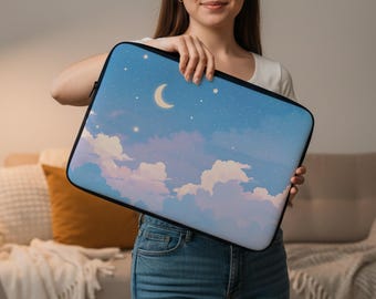 Crescent Moon Laptop Sleeve – Anime Dreamy Sky Design – Protective Computer Cover