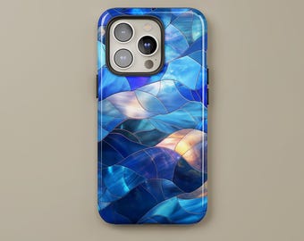 Blue Mosaic Phone Case, Stained Glass Inspired Tough Case, Abstract Phone Cover