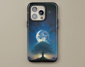 Tree of Life Phone Case, Full Moon Tough Case, Celestial iPhone Samsung Galaxy Google Pixel Cover