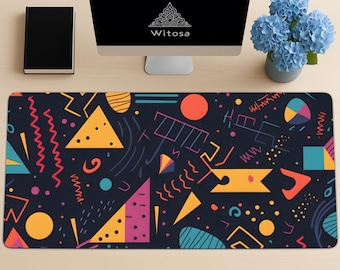 Retro Memphis Style Desk Mat: Geometric Colorful Computer Pad