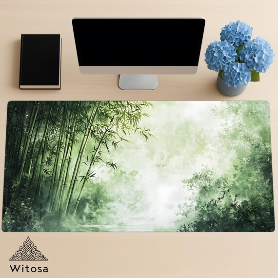Bamboo Forest Desk Mat – Tranquil Green Mouse Pad, Minimalist Nature-Inspired Workspace Decor, Extra Large Desk Pad for Office