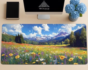 Floral Field Desk Mat: Cottagecore Home Office Decor