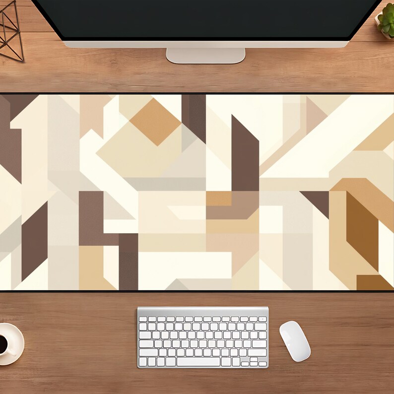 Geometric Desk Mat – Beige Brown Abstract, Minimalist Office Pad - Etsy