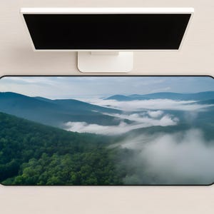 Desk Mat, Green Majestic Mountain Range, Aesthetic Office Accessory, Large Mousepad, XXL Gift For Nature Lovers