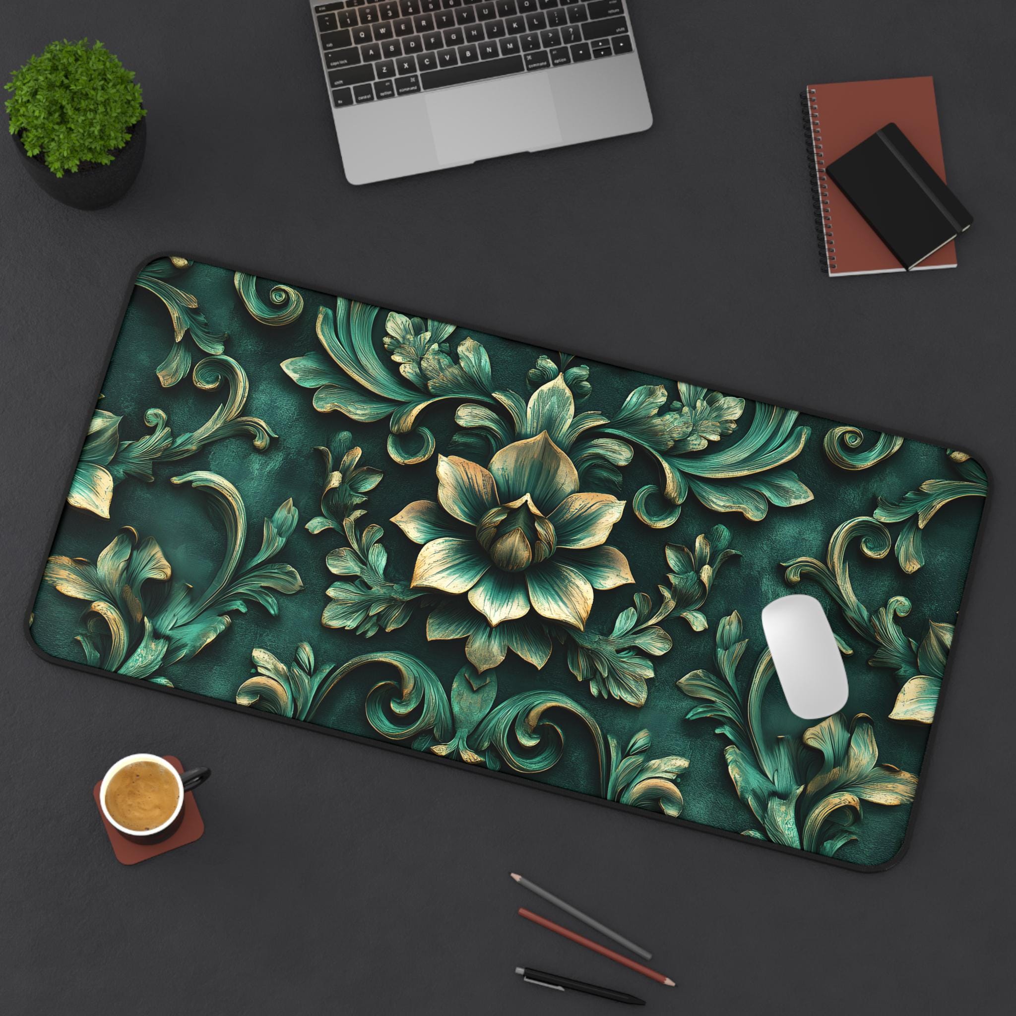 Tappetino Scrivania Floreale Vintage 80x30 Cm - Antiscivolo Con Bordi Cuciti - Per Mouse E Tastiera - Regalo Ideale