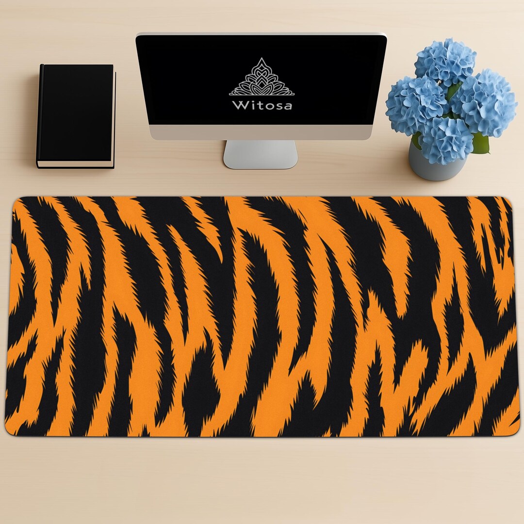 Computer Mat Tiger Wild Tiger Stripe Desk Mat – Vibrant Orange Black Stripes, Non-slip Pad ...