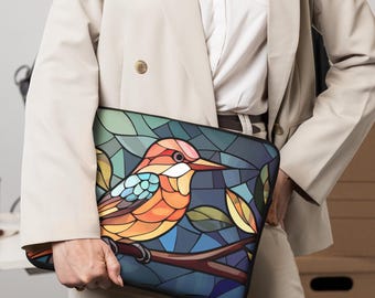 Colorful Bird Laptop Sleeve, Stained Glass Inspired MacBook Case, Mosaic Nature Computer Cover