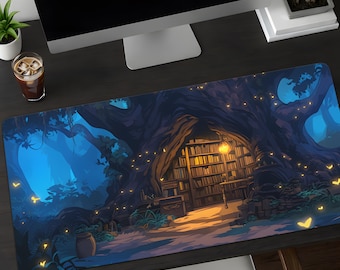 Dark Academia Desk Mat: Enchanted Forest Library XXL Keyboard Pad