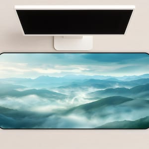 Green Mountain Desk Mat: Mystical Nature Office Decor