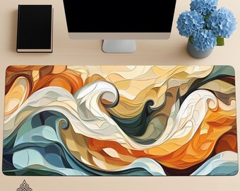 Abstract Wave Desk Pad: Colorful Artistic Gaming Mat