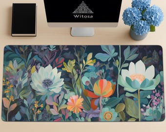 Botanical Desk Mat: Vibrant Floral Office Decor, Non-Slip Workstation Pad