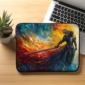 Epic Fantasy Knight Laptop Sleeve: Abstract Art Notebook Case