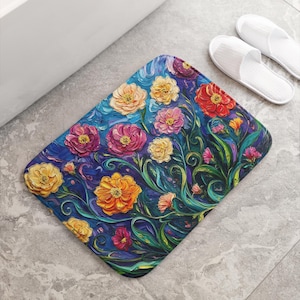 Floral Memory Foam Bath Mat: Colorful Flower Design, Non-Slip