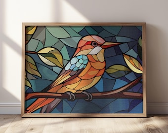 Colorful Bird Jigsaw Puzzle, Stained Glass Inspired Puzzle for Adults and Families