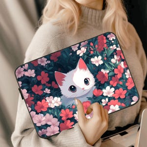 Kawaii Kitty Laptop Sleeve: Japanese Anime Floral Tablet Case