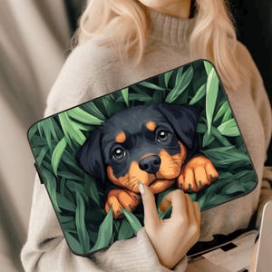 Cute Rottweiler Puppy Laptop Sleeve – Botanical MacBook Case – Sweet Computer Bag – Travel Sleeve – Gift for Dog Lovers