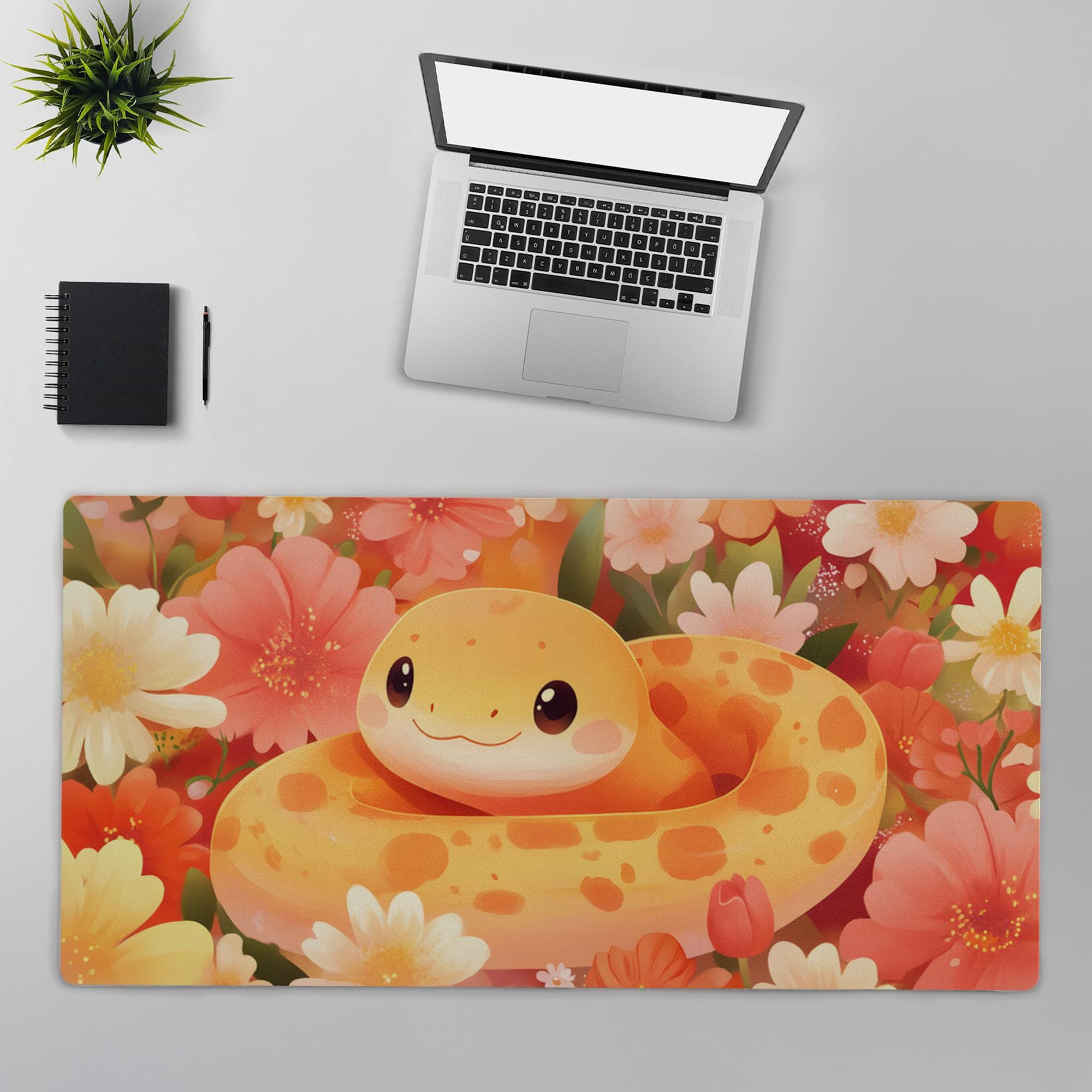 Kawaii Yellow Snake Desk Mat: Anime Floral Office Decor - Etsy