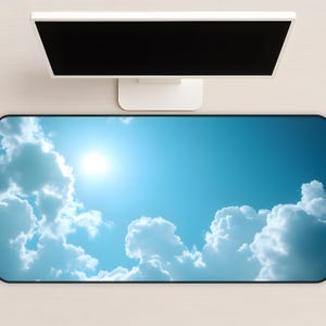 Blue Sky Desk Mat, Fluffy Clouds Neoprene Mousepad