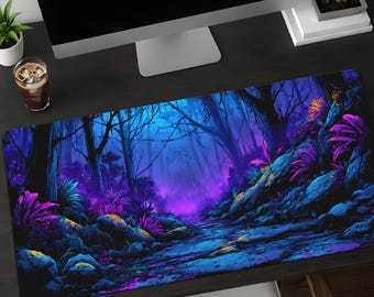 Tapete de mesa Floresta Encantada – Mousepad gamer com paisagem fantástica bioluminescente