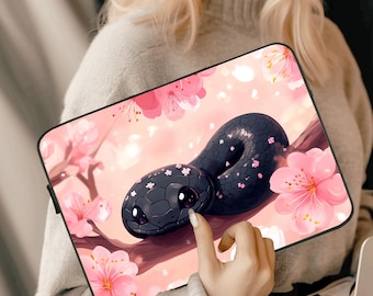Tablethoes met schattige slang | Roze kawaii-laptoptas met bloemen