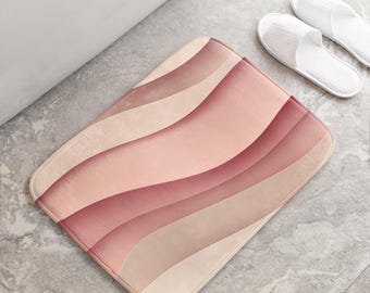Abstract Pink Wavy Bath Mat, Minimalist Bathroom Rug, Non-Slip