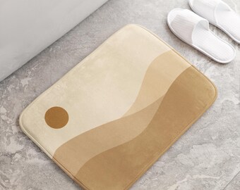 Boho Desert Bath Mat, Anti-Slip Bathroom Rug, Neutral Minimalist Landscape