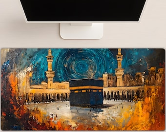 Kaaba Mecca Desk Mat: Antique Islamic Art Office Decor