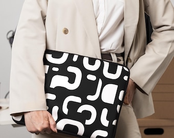 Geometric Laptop Sleeve – Modern Black and White Abstract Design