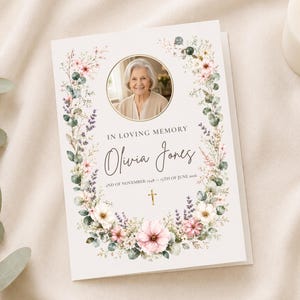 Christian Funeral Program Template, Wildflower Memorial Bifold Booklet, Editable Celebrating Life Order of Service, Canva Download
