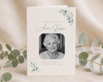 Catholic Funeral Mass Program Template, Editable Canva Order of Service, Wildflower Greenery Cross, Printable Bifold — Instant Download