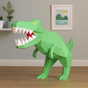 T-Rex Dinosaur Papercraft Template, PDF, Digital File of a 3D Paper Tyrannosaurus, Low Poly DIY Craft, Modern Origami Sculpture
