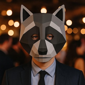 Raccoon Mask 3D Papercraft – Printable PDF/SVG DIY Forest Animal Costume for Carnival, Theater or Fun Wall Decoration