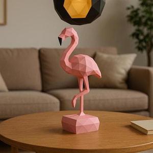3D Papercraft Flamingo – Printable PDF Template | Low Poly DIY Sculpture for Tropical Home Decor