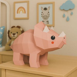 3D Papercraft Triceratops to Print – PDF SVG DXF Template – diy Dinosaur Paper Sculpture for Kids Room or Prehistoric Party